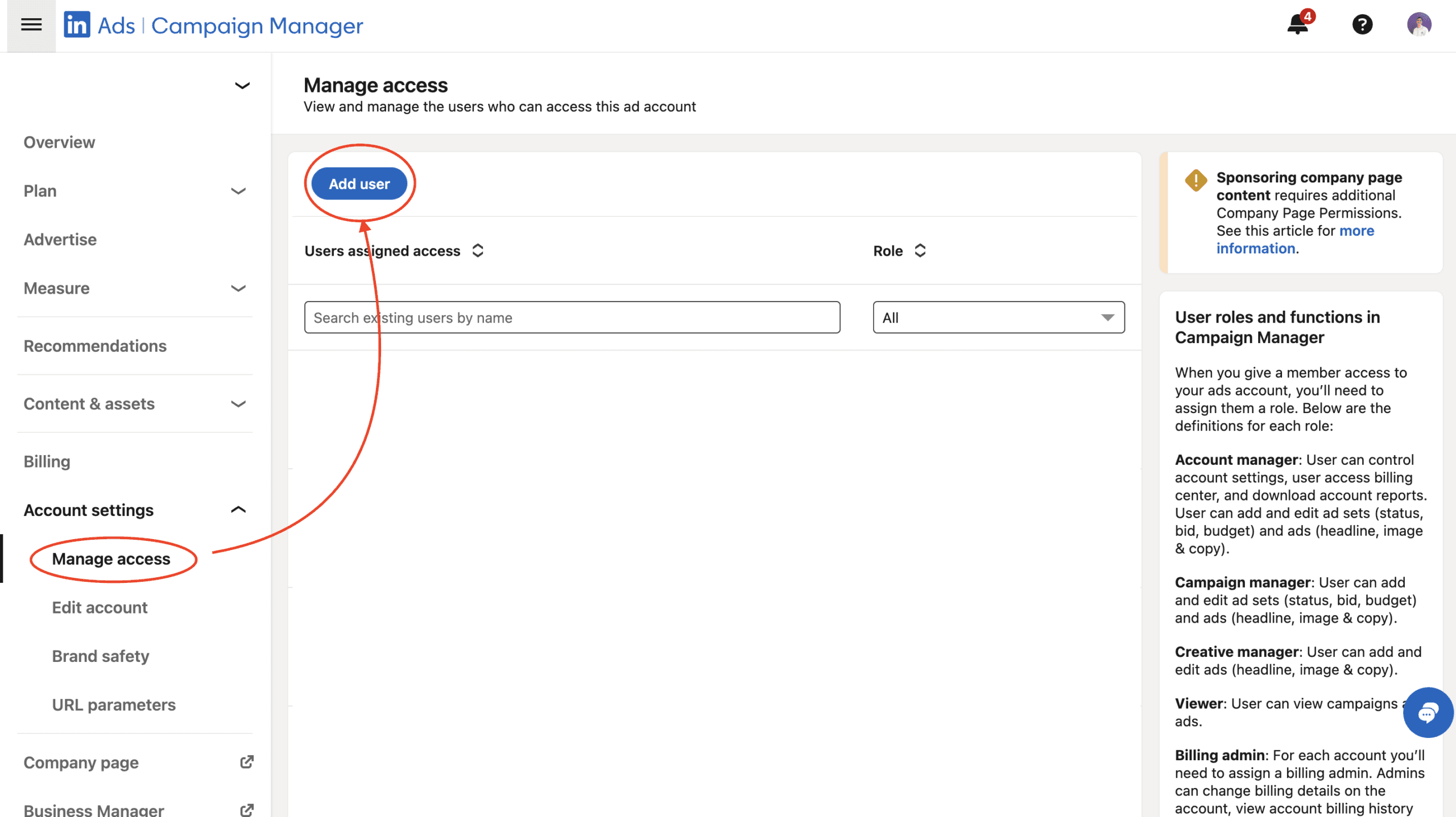 Linkedin advertising toegang