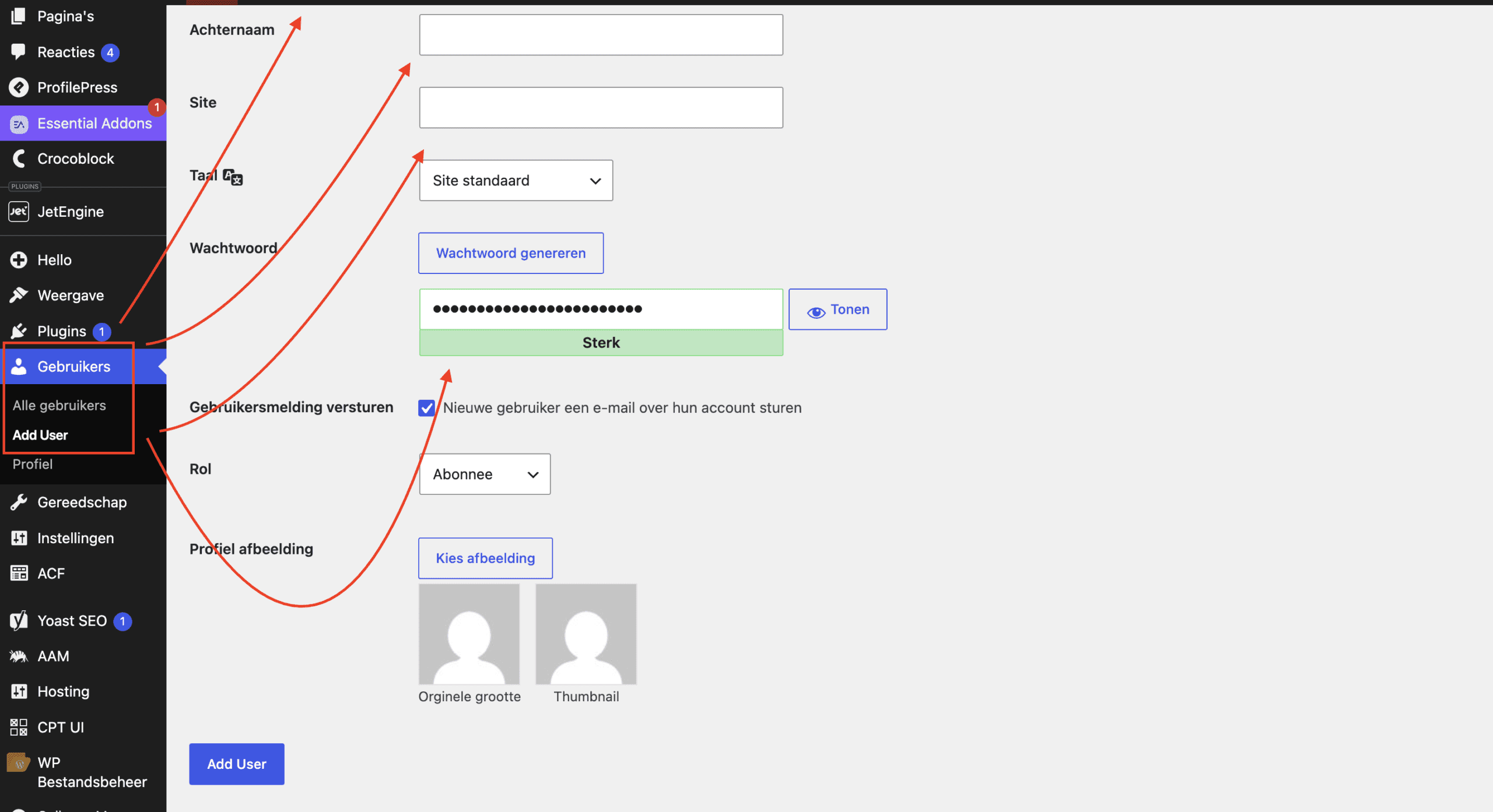 Wordpress toegang