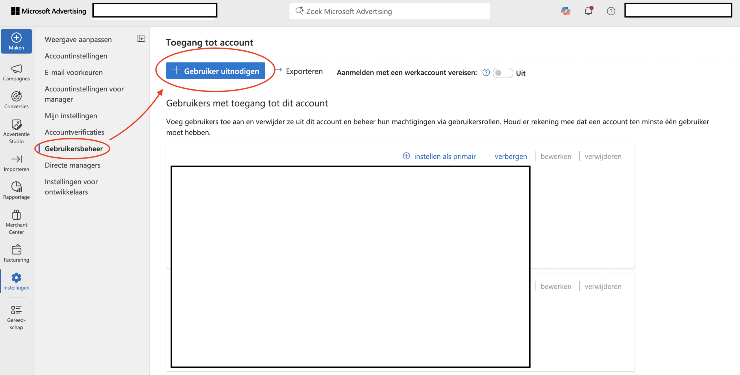 Microsoft ads gebruiker toevoegen