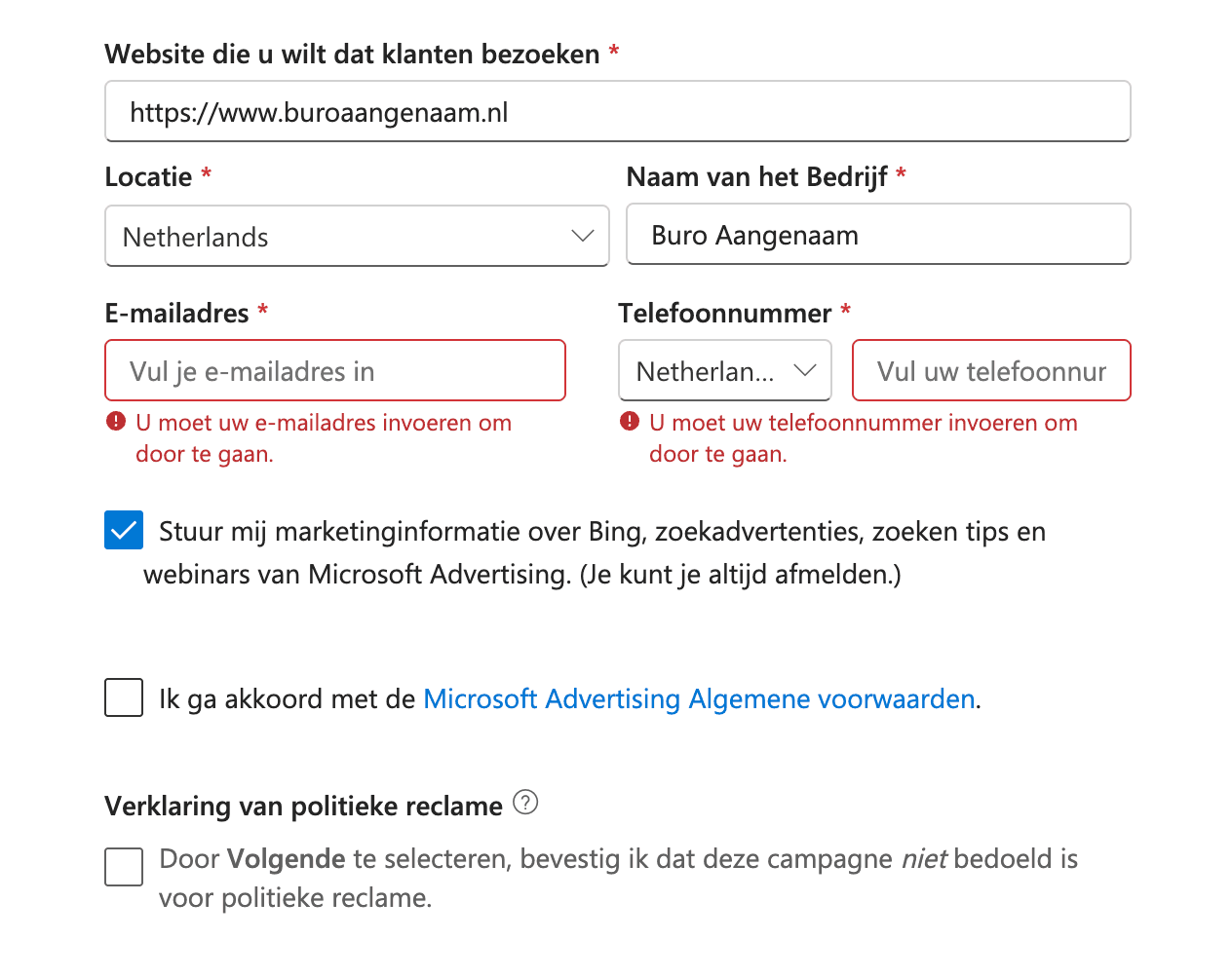Microsoft ads aanmaken